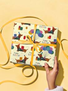 1 Roll - Cute Puppy Pattern - Yellow System - Puppy Theme Wrapping Paper - 43.2cm*500cm - Suitable For Birthday, Celebration Party