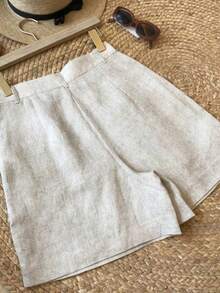 Plus Size Women's Solid Color Fashionable Shorts, Suitable For Summer