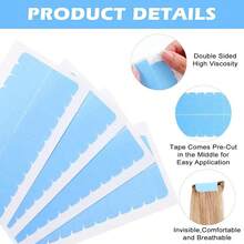 60/120/240 Pieces Pre-Cut Hair Extension Tape Tabs – Transparent & Double-Sided Adhesive Replacement Strips For Tape-In Extensions And Wigs – Invisible, Comfortable, And Long-Lasting Wig Tools - Blue - View 4