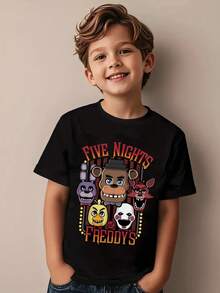 Young Boy's/Girl's " Cotton Graphic Tees, Game T-Shirts For Boy, Black Summer T-Shirts With Cartoon Characters, Gift For  Fans, Round Neck Short Sleeve T-Shirt, Fun, Vintage T-Shirts For Boys" Boy Clothes For Kids - 黑色 - 查看 1