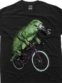 Platypus Cycling Funny Platypus Lover Platypus Bicycle T-Shirt - 黑色 - 查看 1