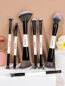 MAANGE 2/3/4/7/9/11件套柔软天然合成双头化妆刷套装,包含面部刷、散粉刷、腮红刷、遮瑕刷、轮廓刷、鼻刷、高光刷、粉底刷、细节刷,多功能二合一便携化妆刷,适合居家或旅行,美容必备,精美礼品 - 白色 - 查看 4