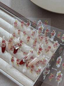 1 Sheet 3D Lily Flower & Butterfly Design Nail Art Stickers Decals Decoration