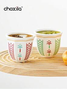 choxila 1pc Coconut Tree Pattern Ceramic Coffee Cup, Espresso Mug, Middle Eastern Arabic Cup, Tea Drinking Cup, Master's Cup, Saudi National Day Gift, Saudi Coffee Cup, 100ml – Perfect For Family Gatherings, Afternoon Tea, Camping, Bedroom, And Office Use