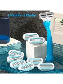 Kit d'épilation précis pour femmes - Outil manuel indolore, 8 lames interchangeables, acier inoxydable à 3 couches, manche ergonomique antidérapant pour un épilage sans effort. Épilation du visage, tondeuse à cheveux, fournitures de barbier, coupe de cheveux, sac, organisateur, rangement, pinces à cheveux, accessoires pour cheveux