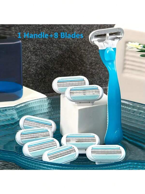 Kit de depilação Precision Women - Ferramenta manual indolor, 8 lâminas intercambiáveis, aço inoxidável de 3 camadas, cabo ergonômico antiderrapante para remoção de pelos sem esforço, depilação facial, aparador de pelos, aparador de pelos, suprimentos de barbeiro, corte de cabelo, bolsa, organizador, armazenamento, grampos de cabelo, acessórios de cabelo