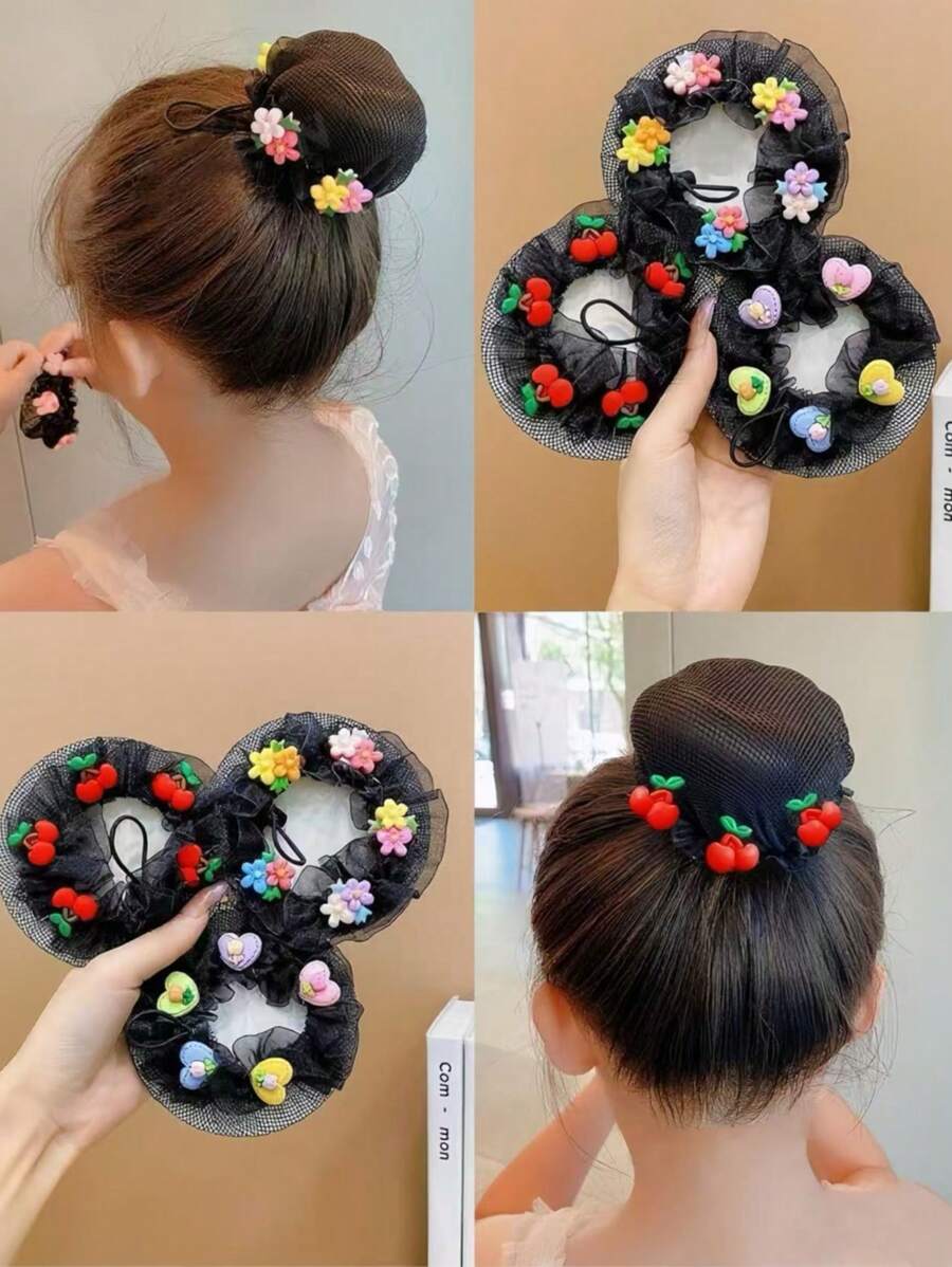 3件装女童舞蹈发网，青少年发髻罩，芭蕾舞发型工具，发饰 - 彩色 - 查看 1