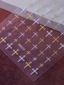 2pcs Gothic Style Nail Stickers, Minimalist Cross Design, Y2K Metallic Black White Pink Gold Color, 3D Self-Adhesive Nail Stickers, DIY Elegant Nail Decor, Women & Girls Nail Art Supplies - Multicolor - View 8