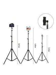 Adjustable Universal Tripod With Cell Phone Holder And Ring Light 2.1 Meters - Black - View 5
