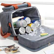 Large Shoulder Strap Insulated Lunch Box With Zipper, Double-Deck For Travel, Camping, Hiking, Cycling, Outdoor Activities - 黑色 - 查看 5
