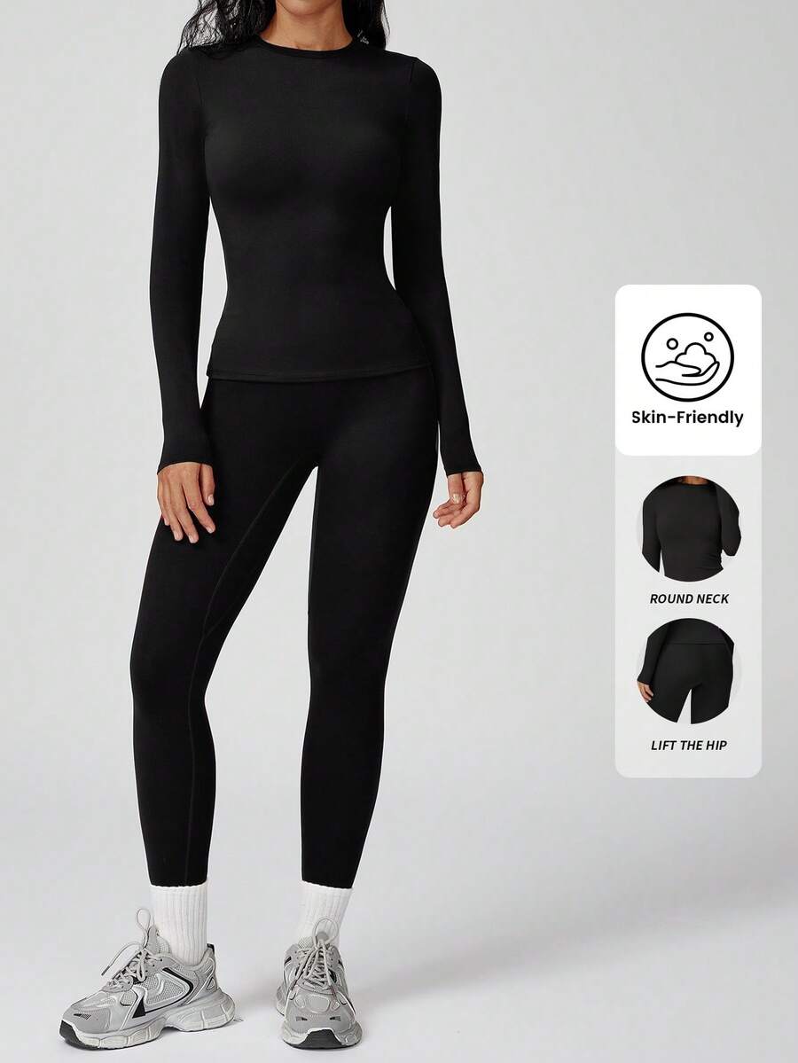Yefecy Women's Basic Crop Top & Leggings Set Breathable Cotton Linen Blend High Waist Loose Fit Gym Casual Essentials - Black - View 1