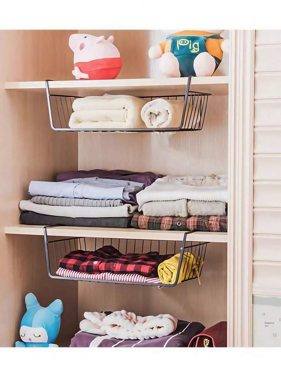 Super life 1pc Space-Saving Storage Basket - Hanging Storage Rack - Multi-Function Storage, Can Be Hung Under Desk, Multi-Layer Storage Rack, College Dorm Desk Storage Basket, Kitchen Spice Rack, Extra Large Modern Vertical Storage Rack - No Installation Required, Metal Wire Basket, Saves Kitchen, Dorm, Office Space - Easy Open Storage Box, Easy To Install, Kitchen Storage Organizer