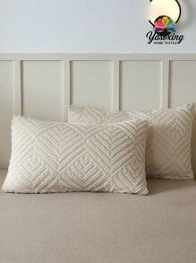 2 件几何簇绒枕套套装，无填充物，超柔软透气，无填充物，可机洗，轻质床上用品信封封口纯色床枕套，适用于卧室