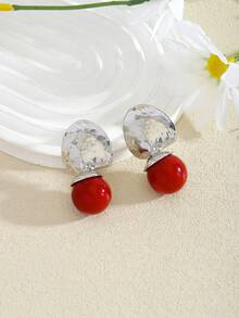 1 Pair Compact & Elegant Ball Shaped Earrings, Metal Textured Colorful Ball Pendant Earrings, Suitable For Women's Daily Wear, Vacation, Fashion Versatile, Great Gift For Friends And Family