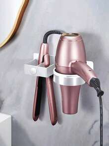 Hair Dryer Stand, Wall-Mounted Non-Drilling Bathroom Hair Dryer Storage Rack, Straightener Electric Clamp Iron Storage Rack, Hair Curler Storage Rack For Barber Shops In Bathrooms, Hair Dryer Ironing Board Stand, Bathroom Accessories, Room Decor
