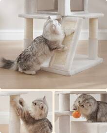 Feandrea Cat Tree, Cat Tower, Widened Perch For Large Cats, Cream White - White - View 5