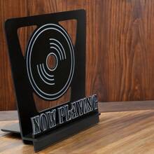 1 pezzo Supporto per dischi in vinile neri, supporto in legno nero, design super cool, può contenere 4-8 copertine di album