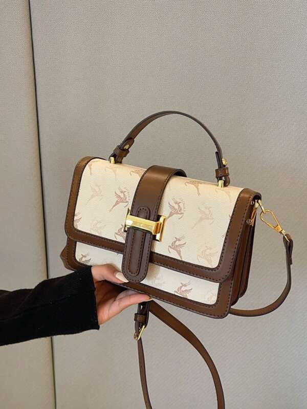 Vintage Large Capacity Tote Bag, Luxury PU Crossbody Bag, Women's Classic Casual Handbag & Shoulder Purse Casual And Versatile Hand-Held Small Square Bag, Fashionable Flip Lock Shoulder Bag Suitable For Work, Mobile Phone, Lipstick, Change Storage Small Bag, Square Box Bag, Shoulder Crossbody Bag