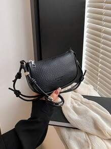 女士迷你荔枝纹斜挎包，新款时尚小巧百搭日常包 - 黑色 - 查看 1