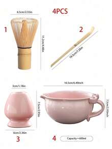 1pc/2pcs/3pcs/4pcs Pink Bow Ceramic Matcha Set, Includes Matcha Bowl, Whisk, Scoop, Stirrer, Baking Tools, Japanese Style Gift Box, Matcha Preparation Tools Set, Great Gift For Friends