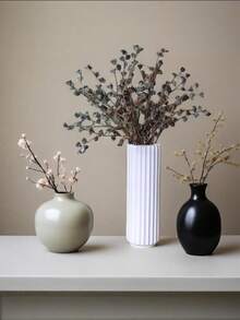 现代几何条纹塑料花瓶，高圆柱形装饰花瓶，适用于客厅、办公室、卧室、厨房、婚礼、农舍摆件落地式大花瓶高简约水培塑料仿陶瓷白黑色欧式家居干花插花客厅摆件北欧现代简约风格小花瓶节日礼物 - 彩色 - 查看 3