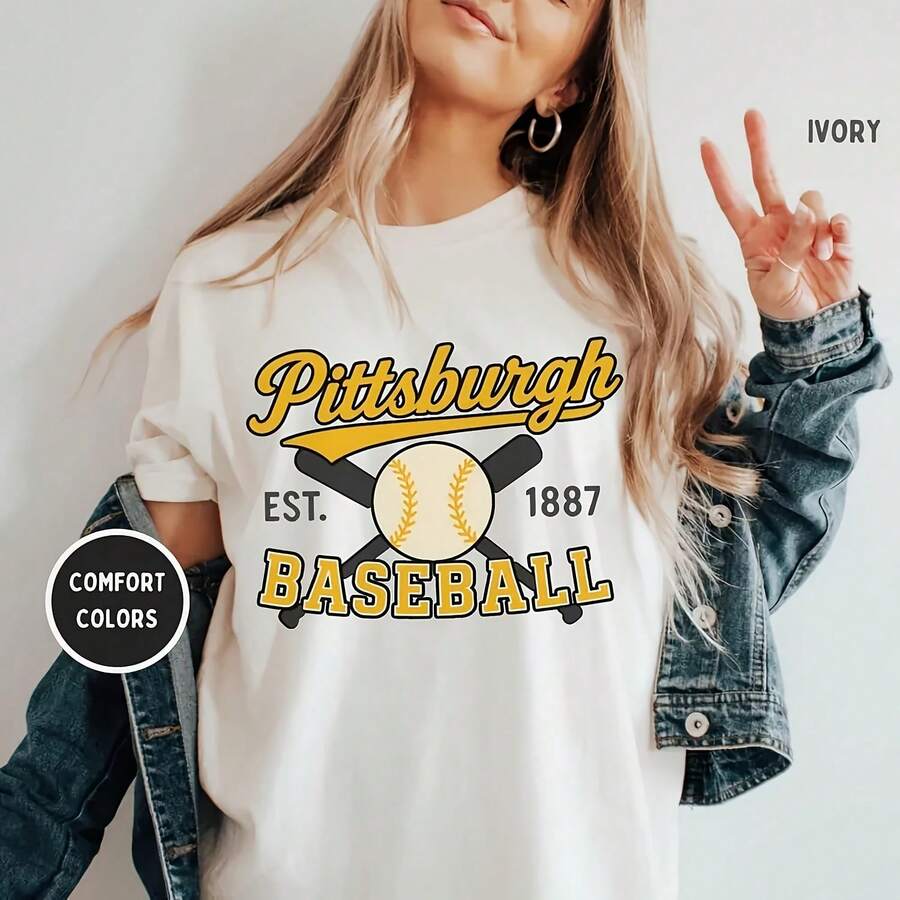 Vintage Pittsburgh Baseball T-, Retro , Uni Gart-Dyed , Sports Fan Gift, Baseball Rel07 - Trắng 8 - Xem 1