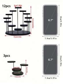 Acrylic Cupcake Stand Round Jewelry Display Stand,Multi-Layer Ring Display Stand Cupcake Holder,Cake Dessert Stand Party Decoration Essentials,Multi-Layer Round Dessert Cake Placing Rack,Suitable For Rings And Earrings, Miniature Statues, Black And Clear Wedding Accessories