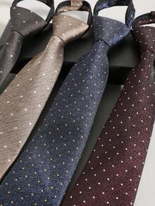 1 件男士时尚波尔卡圆点拉链领带，酒红色/海军蓝/卡其色/棕色，方便的领带选择