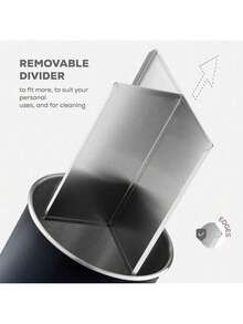 Stainless Steel Rotating Utensil Organizer With Weighted Base - Removable Divider, For Kitchen Countertop - Inky Raven Black - View 7