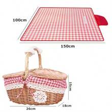 Picnic Basket Woven Wicker Baskets Hand Knit Storage Container Portable Camping Organization Handheld Rattan Decorative Hamper Weaving Hamper With A Picnic Mat