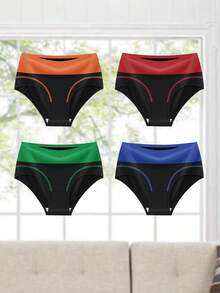 QUASTI 4-Pack Of Women's Plus-Size Briefs, Comfortable And Breathable, With A High-Rise Waist, Tummy Control, Body Shaping, And Hip Lift. Contrast Color Design - Multicolor - View 5