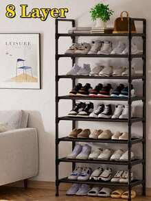 1pc 8-Tier Simple Black Metal Shoe Rack, Approx. 23 Inches Wide, Improves Space, Minimal Dust-Proof, Sturdy, Fashionable, Easy To Assemble And Disassemble, Portable, Suitable For Living Room, Bedroom, Entryway, Office, Home, Multi-Layer Storage, Holiday Gift, Children's Gift