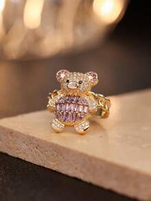 1 Peça Anel Pingente de Urso Cartoon Fofo e Cintilante - Joia Animal Requintada - Para Meninas - Presente Perfeito para Amigos