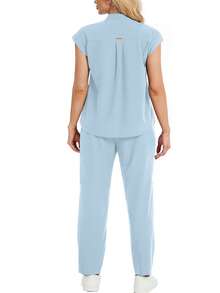 cimmuovere Stand Collar Sleeveless Loose Top And Practical Multi-Pocket Pants Uniform Set