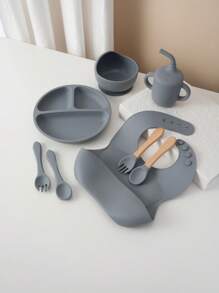 1pc/2PCS/8PCS Children Custom Silicone Tableware Set Personalized Customization Name And Pattern Kids Dinner Set Portable Utensils Adjustable Bib Sucker Bowl Plate Sippy Cup Print On Demand Toddler Meal Tray,Halloween Edit,Back To School Fashion,Christmas Gift