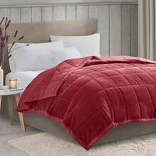 Cozy Twin Blanket, Temperature, Plush To Microfiber Reverse, Box Quilting, Reversible, Soft All - Season, Lightweight Summer Cover Bed, Couch And Sofa, Twin/Twin XL, Burgundy - Burgundy - View 5