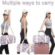 BLUBOON Bolsa de lona para niñas y niños, bonita bolsa de gimnasio con compartimento para zapatos y separación para objetos húmedos, impermeable, para deportes durante la noche - Flor 157 Base Morada - Ver 3