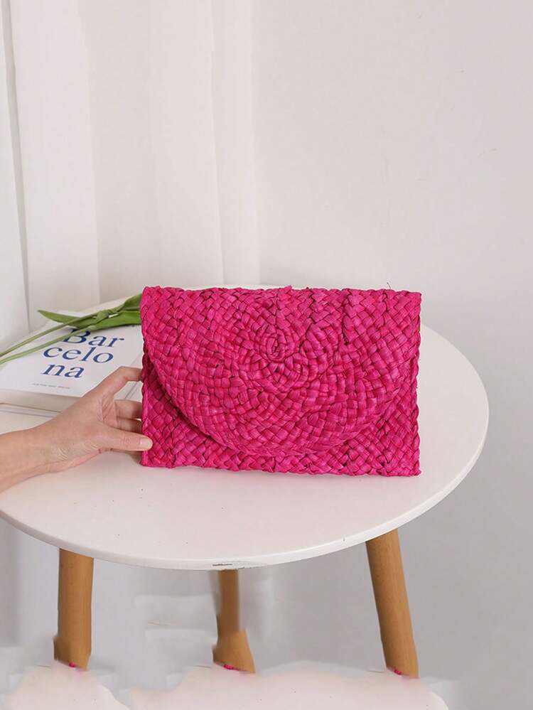 حقيبة كلاتش من القش قطعة واحدة، حقيبة مستحضرات تجميل من القش للنساء في الصيف، حقيبة كلاتش مغلفة، حقيبة مُنسوجة يدويًا، محفظة صغيرة، محفظة نسائية، حقيبة كلاتش، حقيبة من قش الذرة - متعدد الألوان - مشاهدة 8