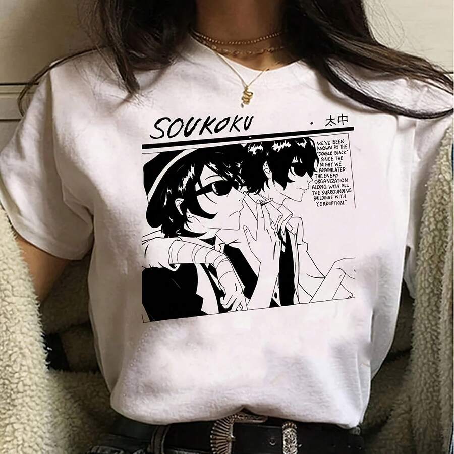 Dazai T-Shirt Frauen Mmer Streetwear Comic T-Shirt Weibliche Y2k Lustige Comic-Kleidung96 - 白色2 - 查看 1