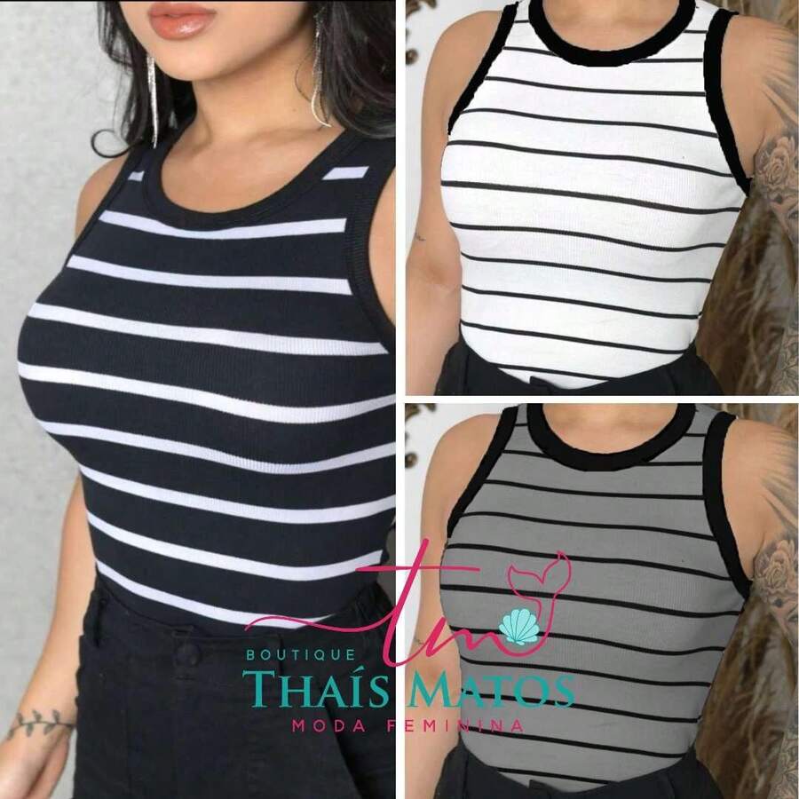 Kit 3 Regatas Canelada Listrada e Lisa Ribana Camiseta Básica Blusa Dia a Dia Moda Gringa Regata Casual