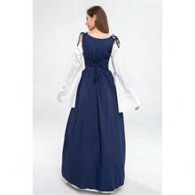 文艺复兴时期中世纪女式吊带露肩喇叭袖连衣裙，适合角色扮演活动和主题派对，面料略有弹性。