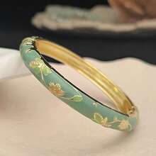 1 pieza Brazalete de estilo bohemio dorado con esmalte floral, adecuado para mujeres y niñas (Debido al esmalte, el color puede variar ligeramente bajo diferentes iluminaciones)