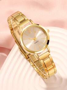 1 buc. Ceas de mână pentru fete, curea din oțel de culoare aurie, cifre romane, cadran mic, mic și romantic, potrivit pentru decor zilnic, naveta zilnică, prima alegere de cadou pentru ea, potrivit pentru cadou de sărbători și ca un cadou suvenir.