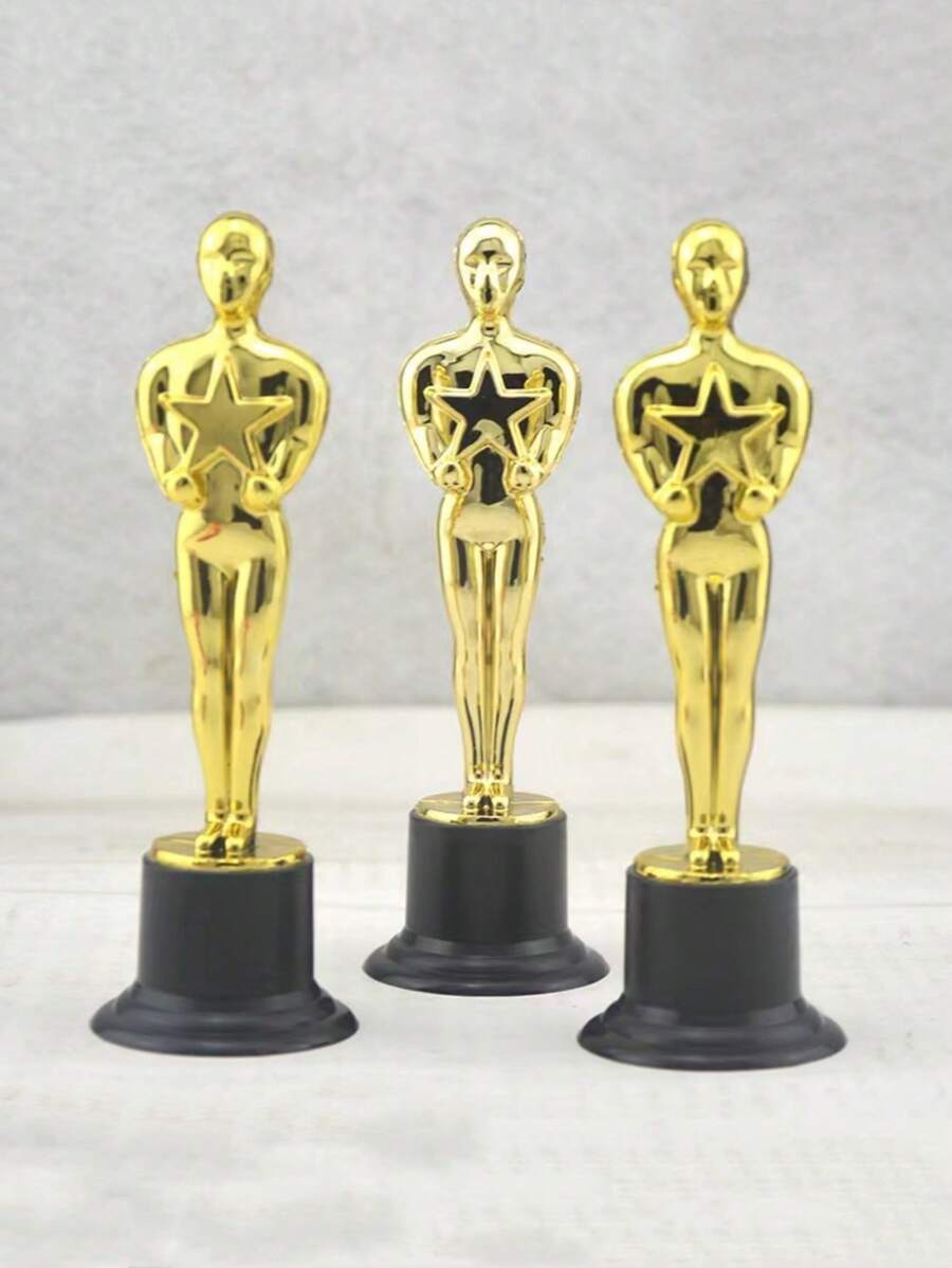 24/1/3pcs Gold Trophy Statue - Plastic Oscar Style Award Trophy, For Party Decoration, Thank You Gift, Tabletop Centerpiece, Non-Prop, No Feather, No Electricity Required - Gold - View 1