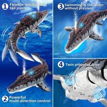 Juguete de dinosaurio Mosasaurus con control remoto de 2.4GHz, juguete de barco RC resistente al agua para piscina y exterior, juguete de agua para bañera y piscina, regalo de Navidad y cumpleaños para niños
