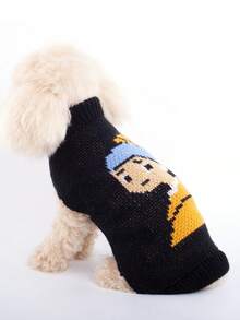 Happy Dog Sweater, Pet Knitted Sweater, Small Dog Cat Clothes, Autumn/Winter New, Earring Girl Jacquard Knit, Keeping Medium/Small Dogs & Cats Warm And Fashionable In Cold Seasons