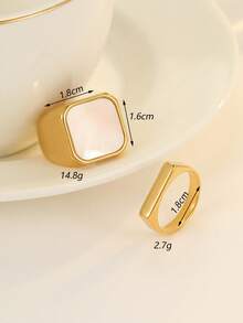2 件不锈钢方形镶嵌真贝壳和光滑矩形，时尚简约风格，适合女性日常佩戴或送礼 - 金黃色 - 查看 3