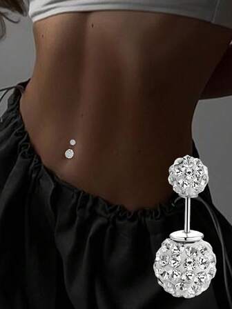 1 Pieza Pendiente de Ombligo de Plata de Ley S925 con Doble Perla y Diamantes Completos, Joyería de Moda y de Alta Gama para Uso Diario de Damas