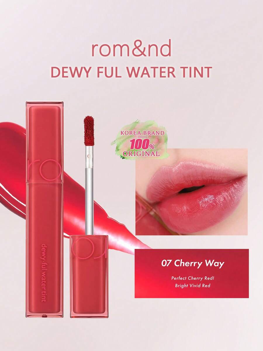 Rom&nd Romand Juicy Lasting Tint 07 樱桃路，透气保湿，轻盈啫喱质地，珠光闪耀，蜜桃茶啫喱光泽，玫瑰金珠光，冰霜薄荷光泽，迷你SOS补妆棒，纯素假日限量版，裸妆秘密武器，韩国化妆品，5.0克/0.18盎司