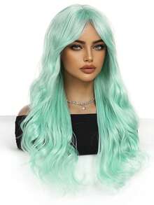 26 Inch Mint Green Long Curly Heat Resistant Synthetic Wig, Suitable For Women, Suitable For Daily Wear, Parties, Halloween And Cosplay - Mint Green - View 5